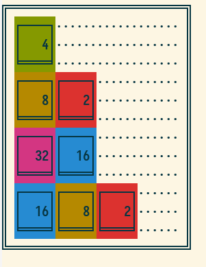 a framed grid of large boxed numbers, in powers of two