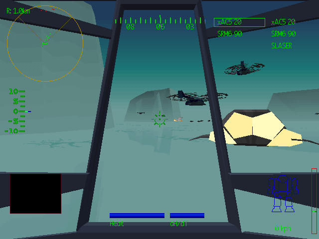 a screenshot of Mechwarrior2 gameplay, first person cockpit view